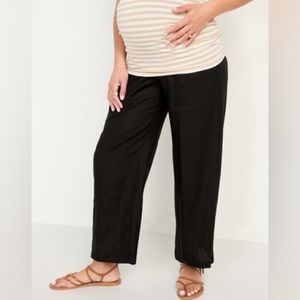 Old Navy Maternity Black Linen Blend Full Panel Wide Leg Pant XS